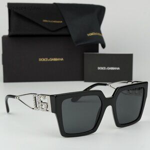 BRAND NEW D&G DG4446B 501/87  Black Silver Dark Gray Square Women Sunglasses